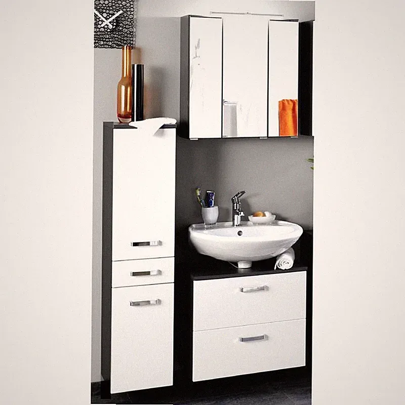 Badezimmermöbel Set Hochglanz Waschbeckenschrank LED Spiegelschrank Gäste WC Bad