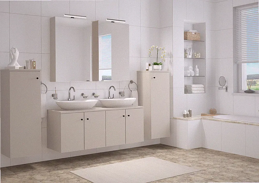 Badezimmermöbel-Set Spiegelschrank Waschtisch Schrank halbhoch Taupe-Kiesel