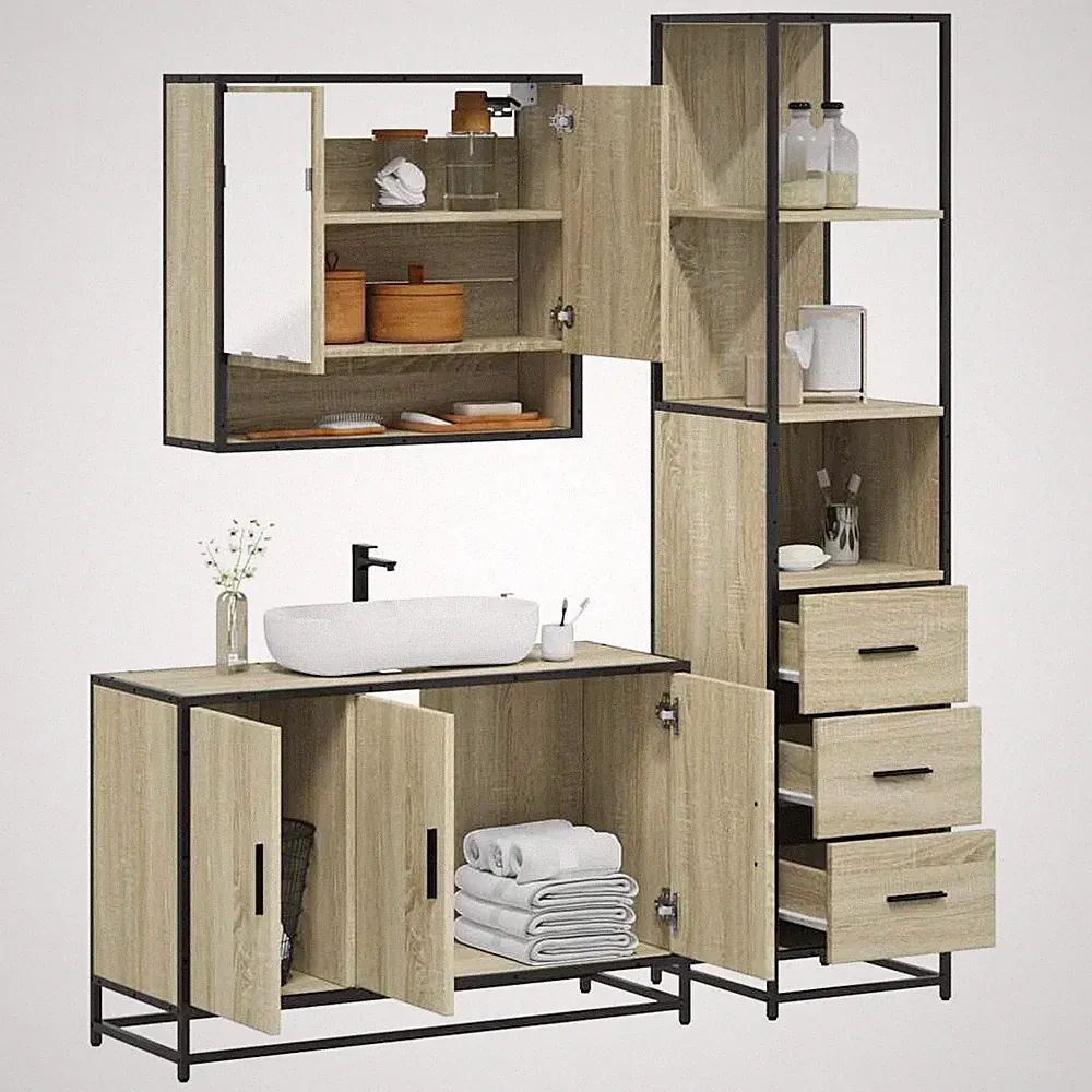 Badezimmermöbel-Set Waschbeckenschrank 3-teilig Holzwerkstoff vidaXL