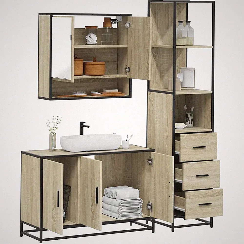 Badezimmermöbel-Set Waschbeckenschrank 3-teilig Holzwerkstoff vidaXL