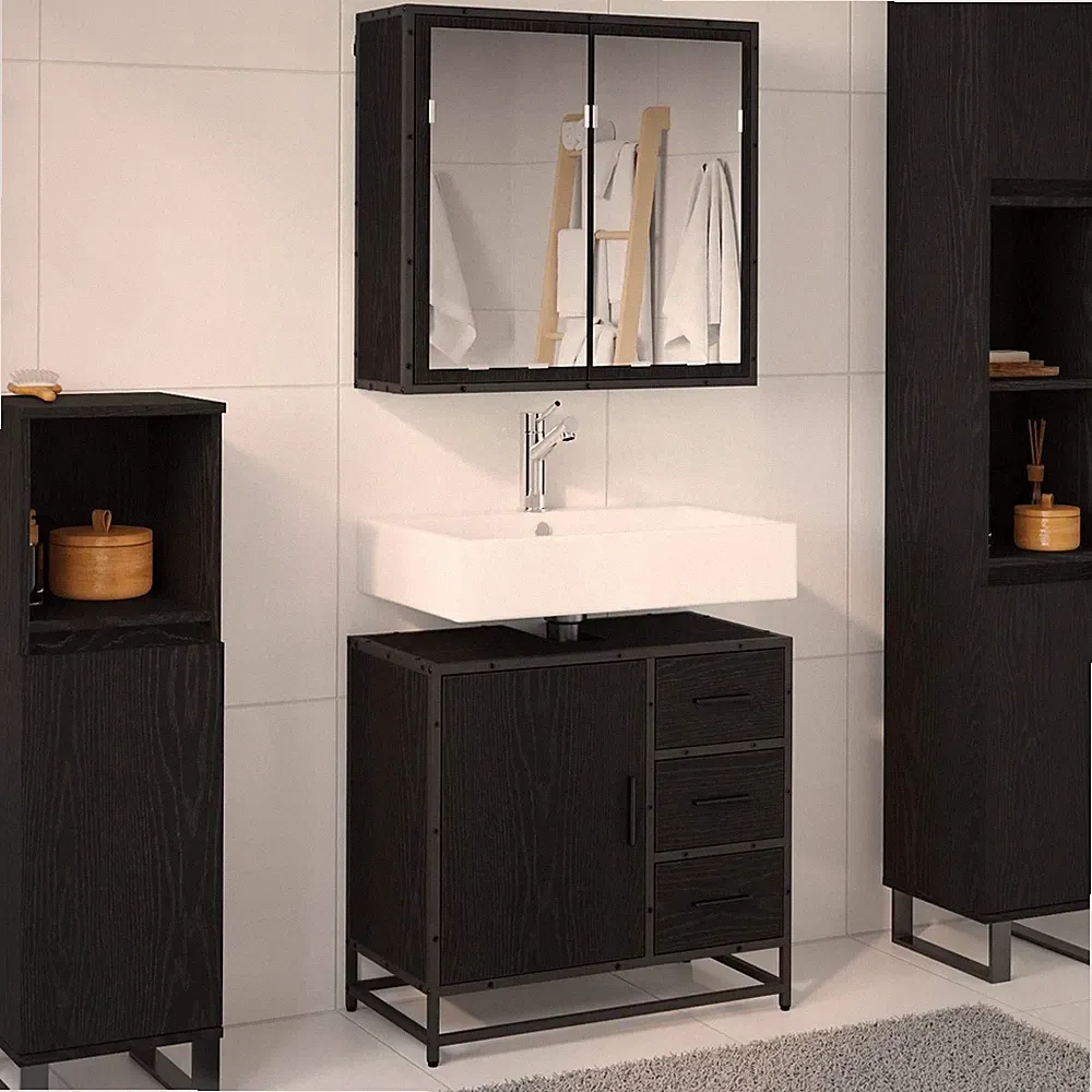 Badezimmermöbel-Set Waschbeckenschrank Schrank 2-teilig Holzwerkstoff vidaXL
