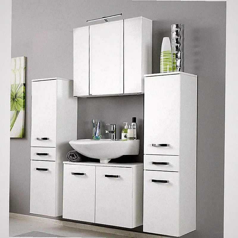 Badezimmermöbel Set Waschtischunterschrank Spiegelschrank Highboards Hochglanz