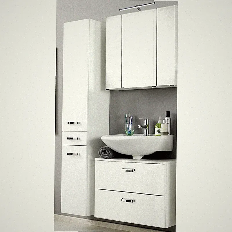 Badezimmermöbel Set Waschtischunterschrank Spiegelschrank Hochschrank Hochglanz