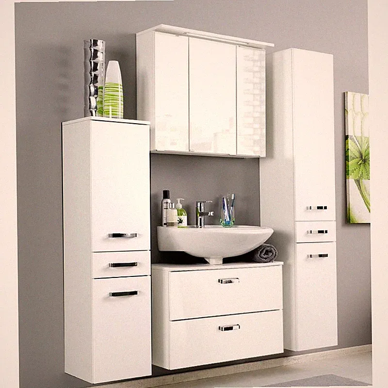 Badezimmermöbel Set Waschtischunterschrank Spiegelschrank Waschplatz Hochschrank