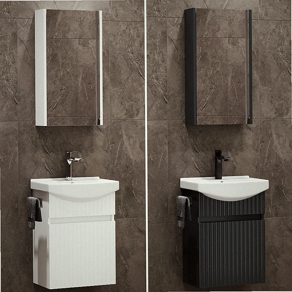 Badezimmermöbel Set Wega Matt 45 cm mit Badezimmerschrank & Waschbecken