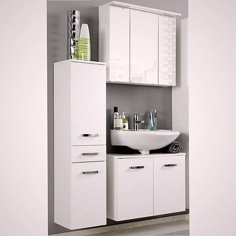 Badezimmermöbel Set weiß Waschbeckenschrank LED Spiegelschrank Badmöbel Gäste WC