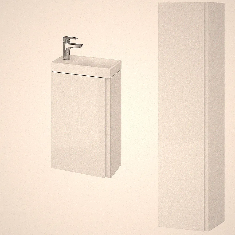 Badezimmermöbel Set Weiß Waschtischunterschrank 40cm & Hochhängeschrank 160cm