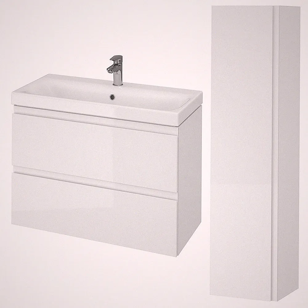 Badezimmermöbel Set Weiß Waschtischunterschrank 80cm & Hochhängeschrank 160cm