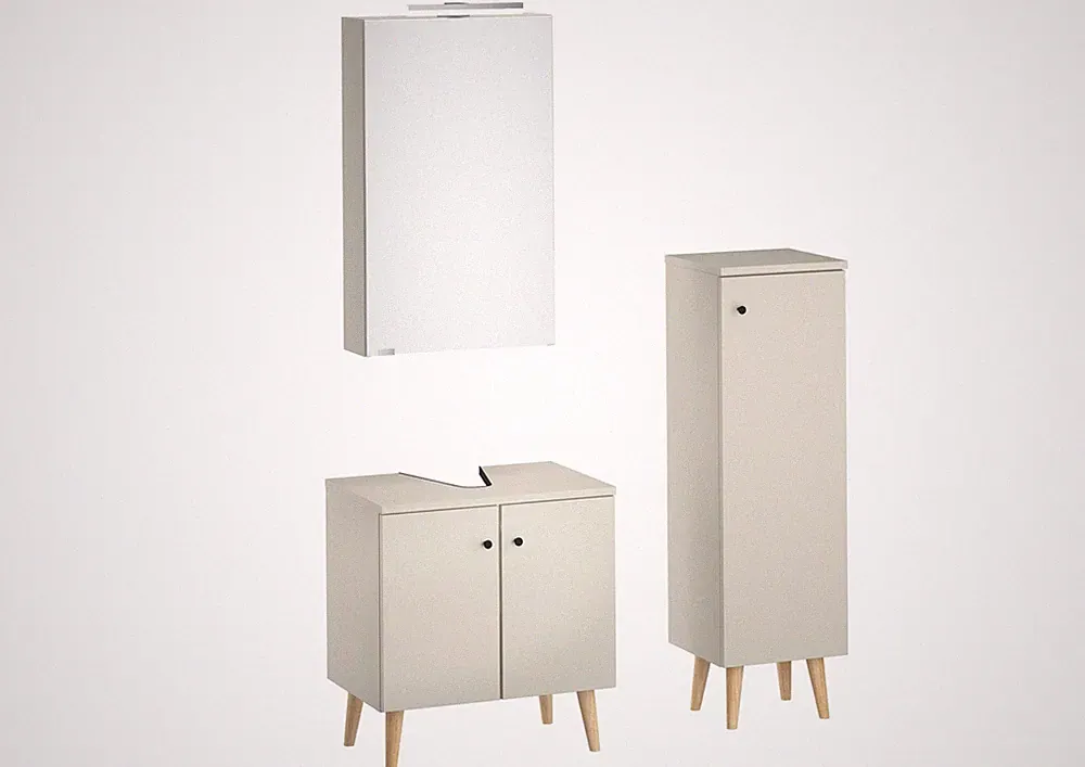 Badezimmermöbel Spiegelschrank Waschtisch Badschrank Set Taupe-Kiesel Waschplatz