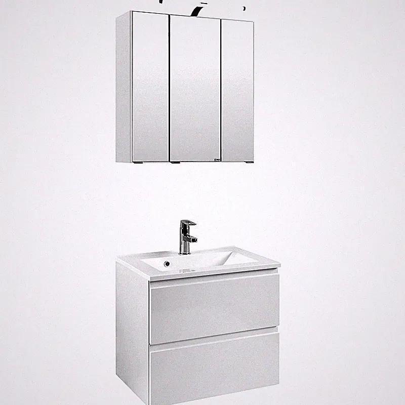 Badezimmermöbel Waschplatz Set Hochglanz 60cm Waschtisch mit LED Spiegelschrank