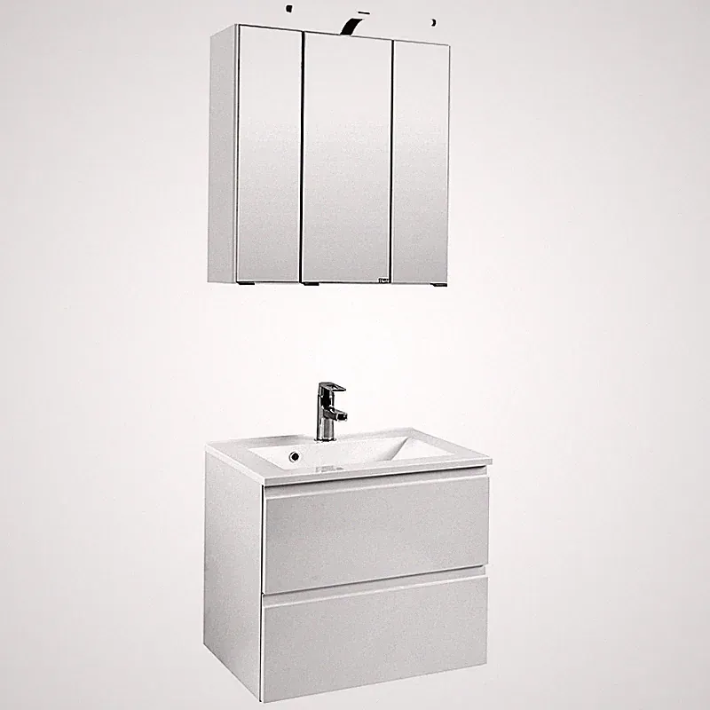 Badezimmermöbel Waschplatz Set Hochglanz 60cm Waschtisch mit LED Spiegelschrank