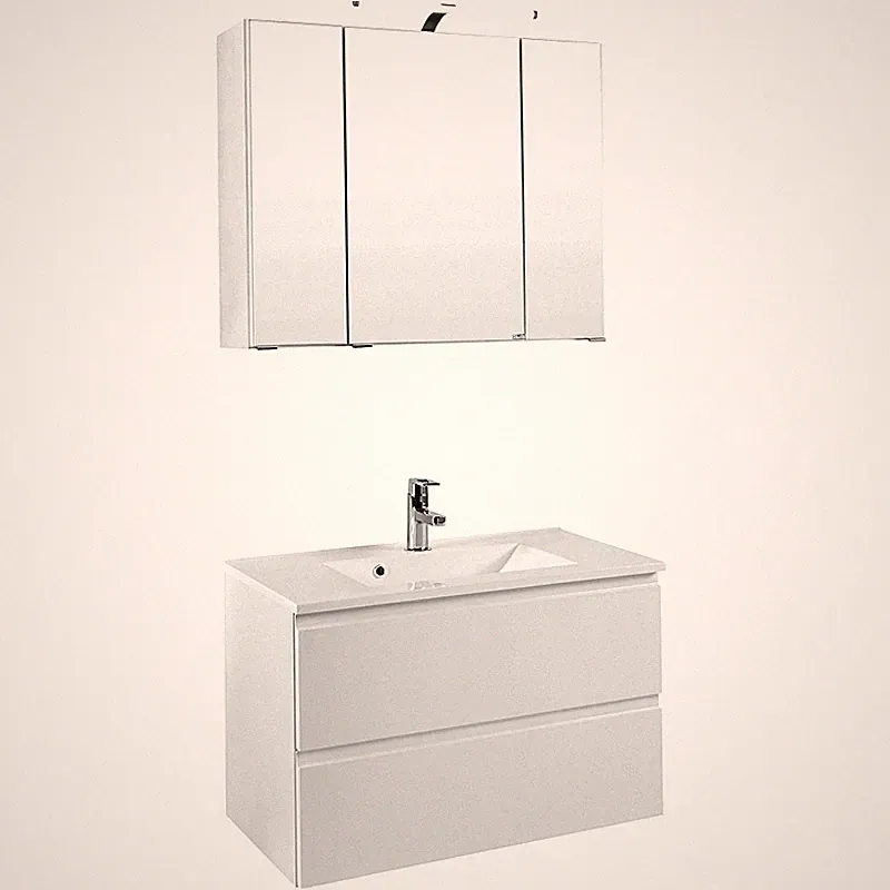 Badezimmermöbel Waschplatz Set Hochglanz 80cm Waschtisch mit LED Spiegelschrank
