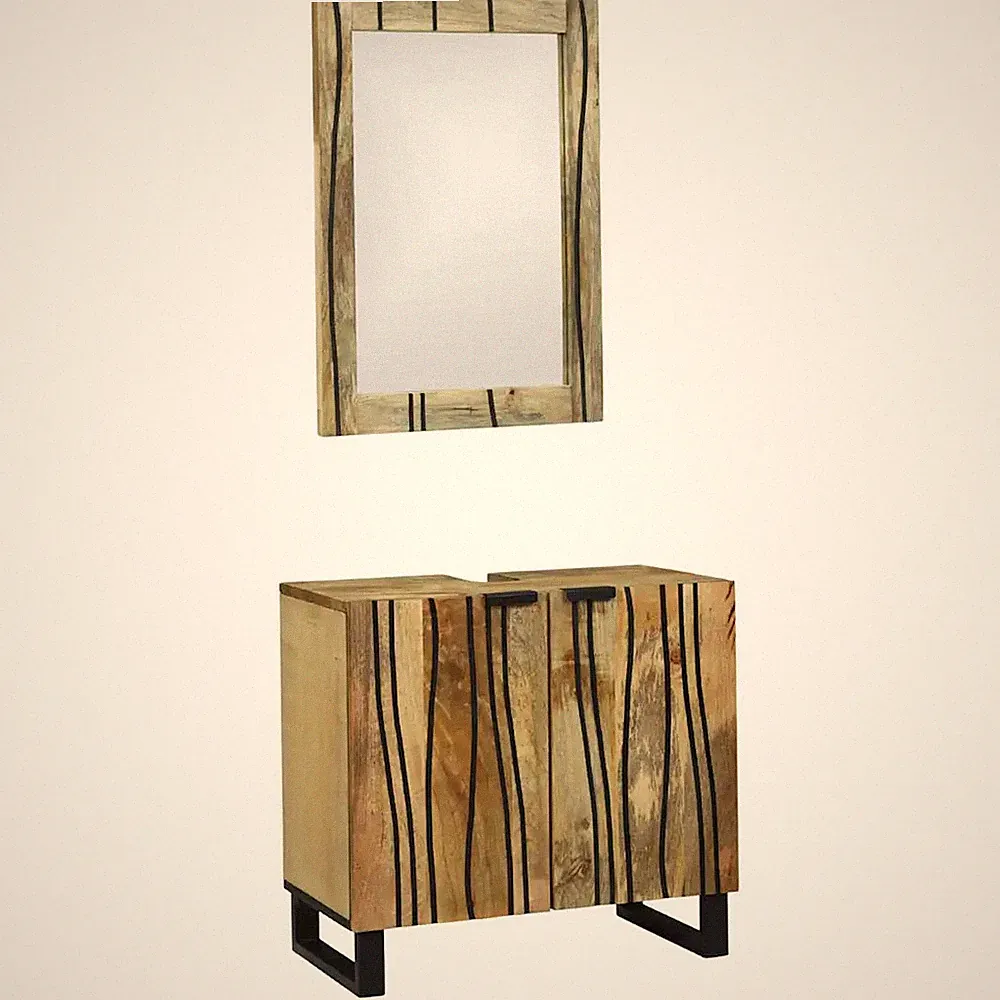 Badezimmerschrank 2er Set Massivholz Mango natur Hängeschrank