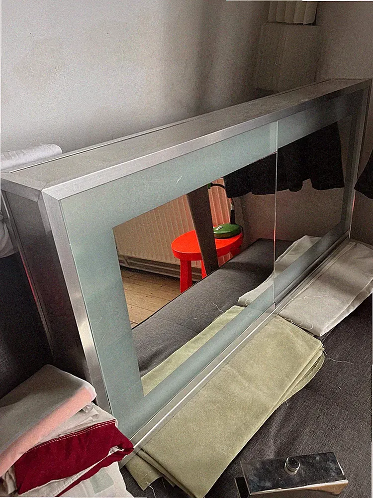 BADEZIMMERSCHRANK,Alu-Alucobond-Glas,Spiegel,Schiebetüren,mit Beleuchtung,Design