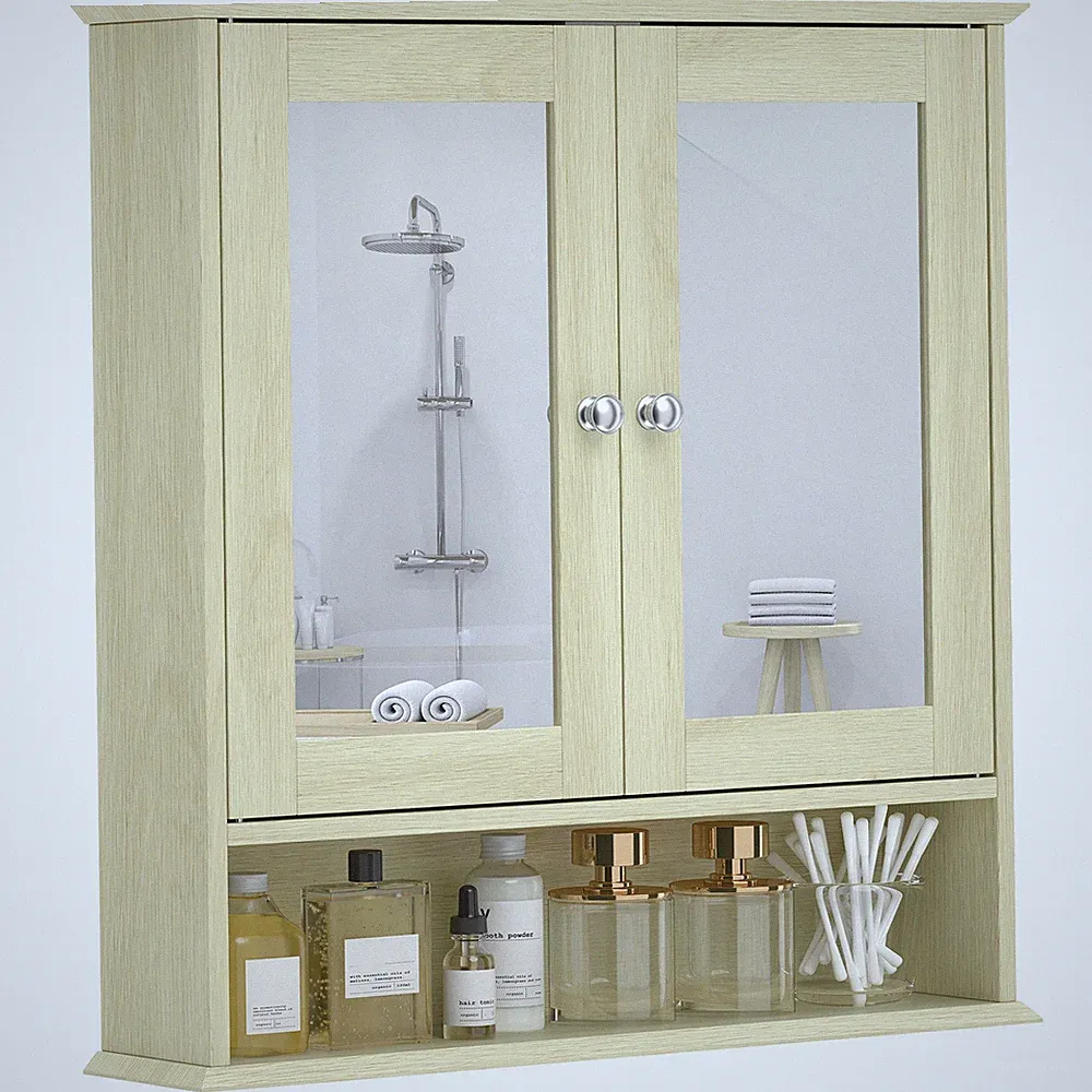 Badezimmerschrank für Badezimmer Natur MDF mit Spiegel 56x13x58 cm
