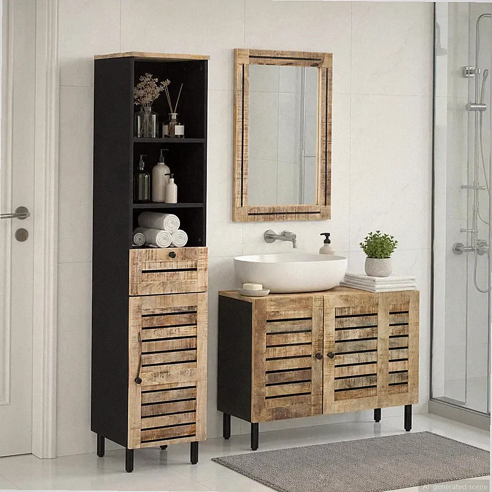 Badezimmerschrank Hochschrank Set 3-teilig Natur 38 x 33 x 160 cm