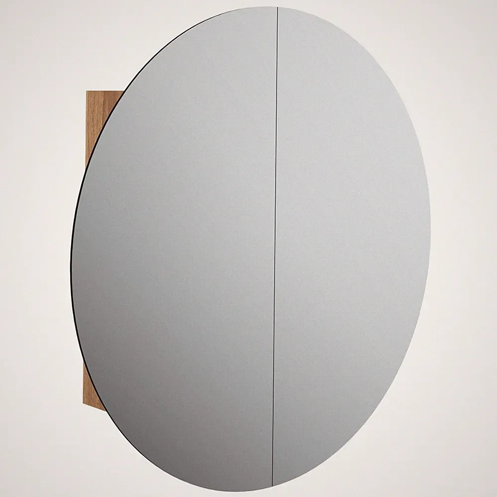 Badezimmerschrank mit rundem Spiegel & LED | Schminkspiegel | Beleuchtet | 54 cm