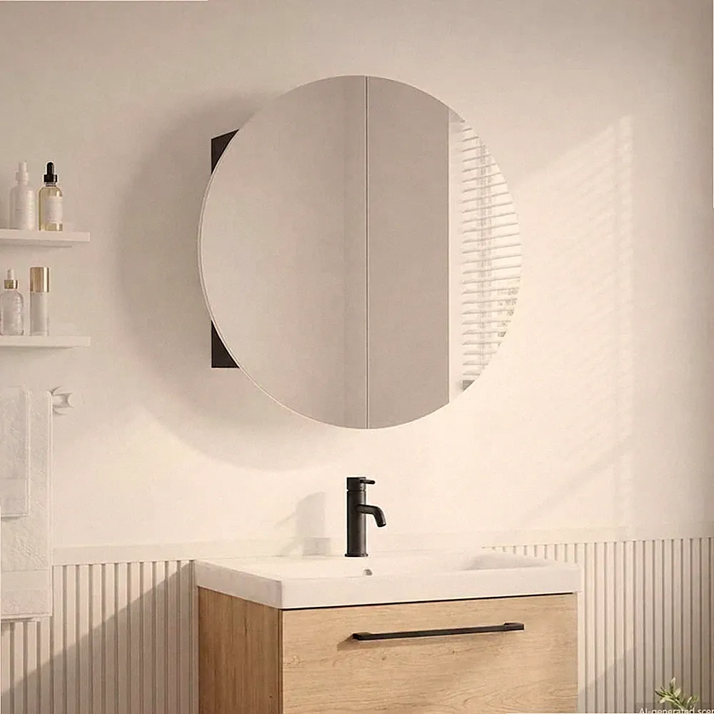 Badezimmerschrank mit Rundem Spiegel LED Spiegelschrank Badschrank vidaXL