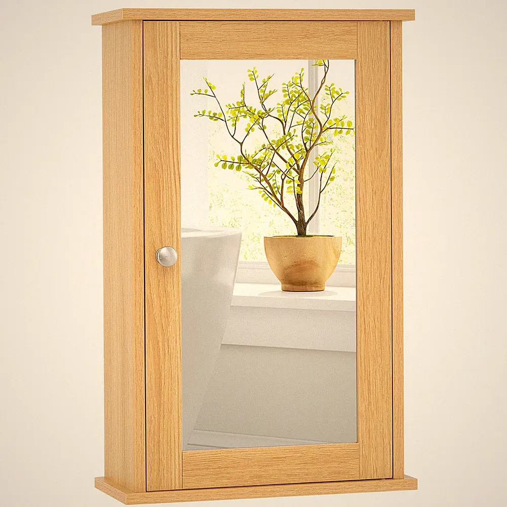 Badezimmerschrank mit Spiegel 34x15x53 cm Medizinschrank Wandmontage Natur