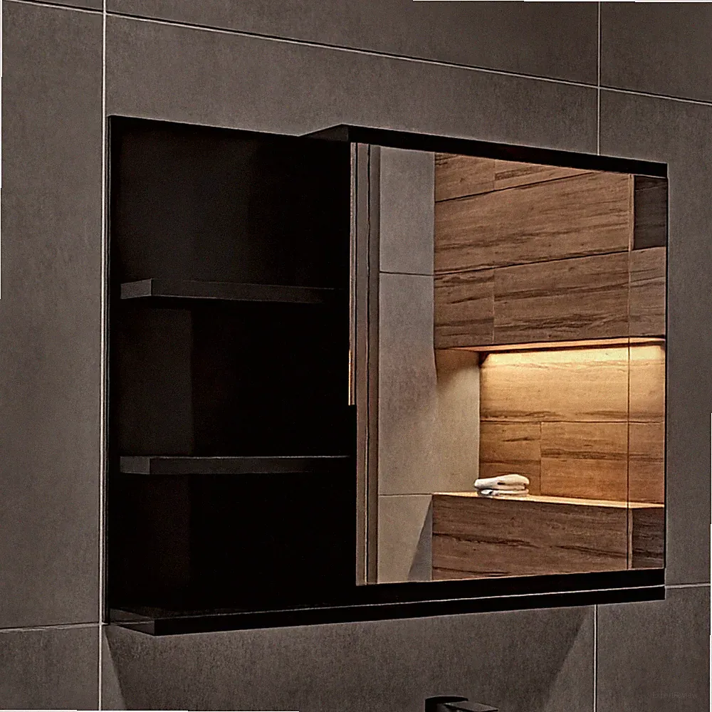 Badezimmerschrank mit Spiegel und Ablagen, B:60 x H:50 cm 1 Tür Spiegelschrank