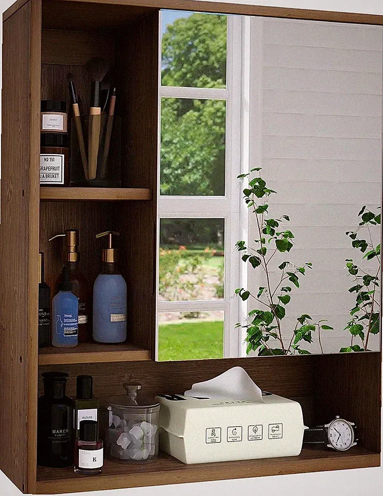 Badezimmerschrank mit Spiegel Wandmontage Bambus Medizinschrank