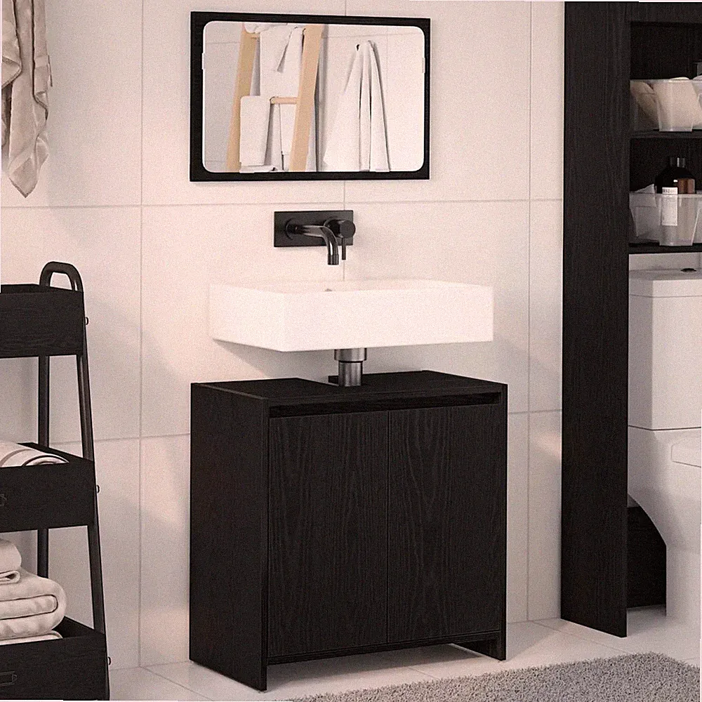 Badezimmerschrank Schwarz Eichen-Optik 60 x 33 x 60 cm Badezimmerschrank Aufbewa