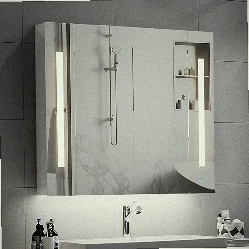 Badezimmerschrank Spiegel Weiß Wandschrank LED Touch Storage 2 Türen