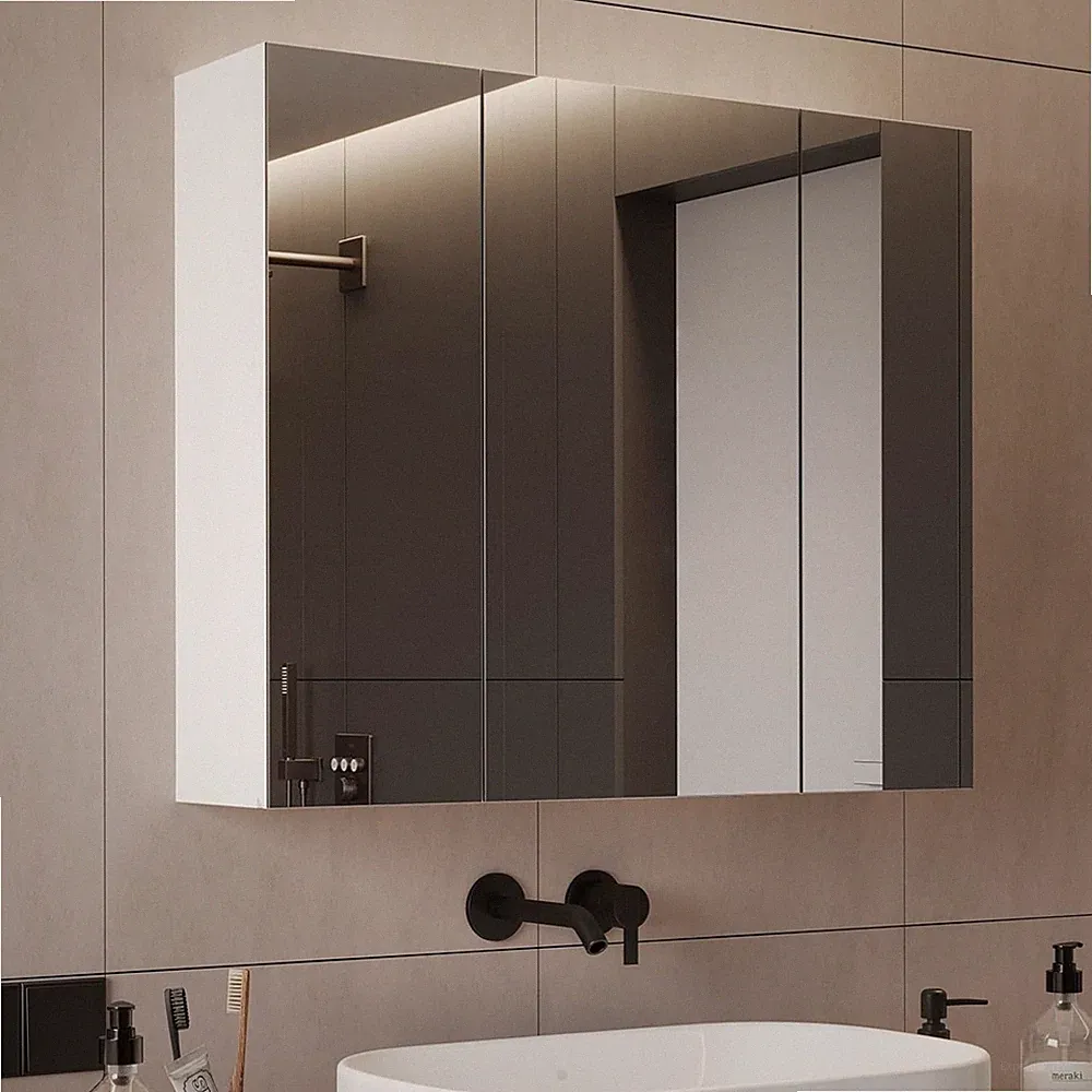 Badezimmerschrank Spiegelschrank Bad 70cm weiß mit 3 Türen und Verstellregal