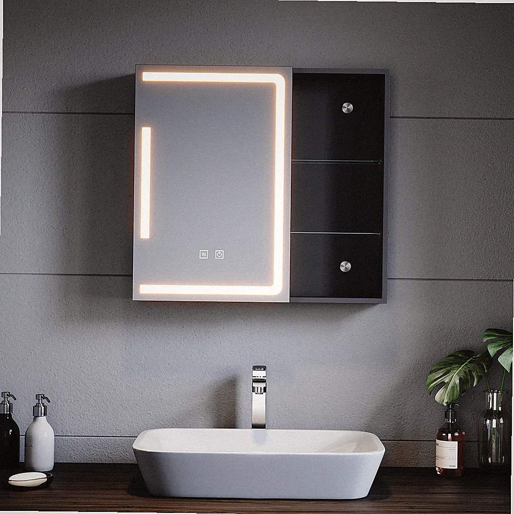 Badezimmerschrank Spiegelschrank Bad mit LED Beschlagfrei Touch Steckdose 65x60
