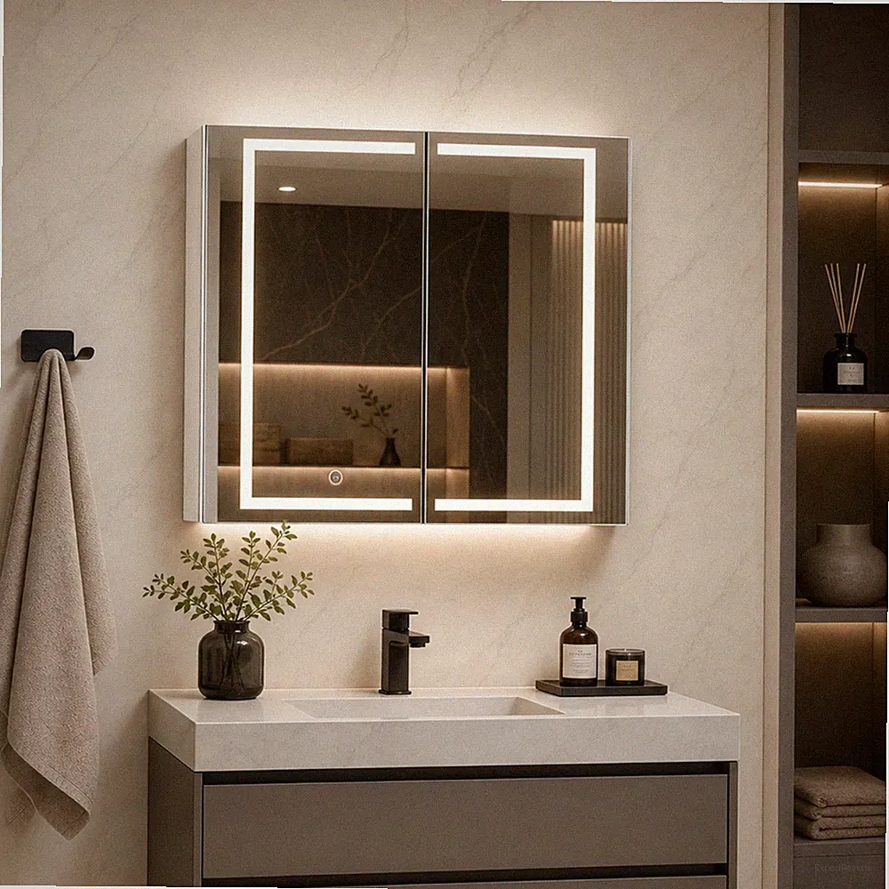Badezimmerschrank Spiegelschrank LED Touch Storage 2 Türen 3 Farben Dimmbar