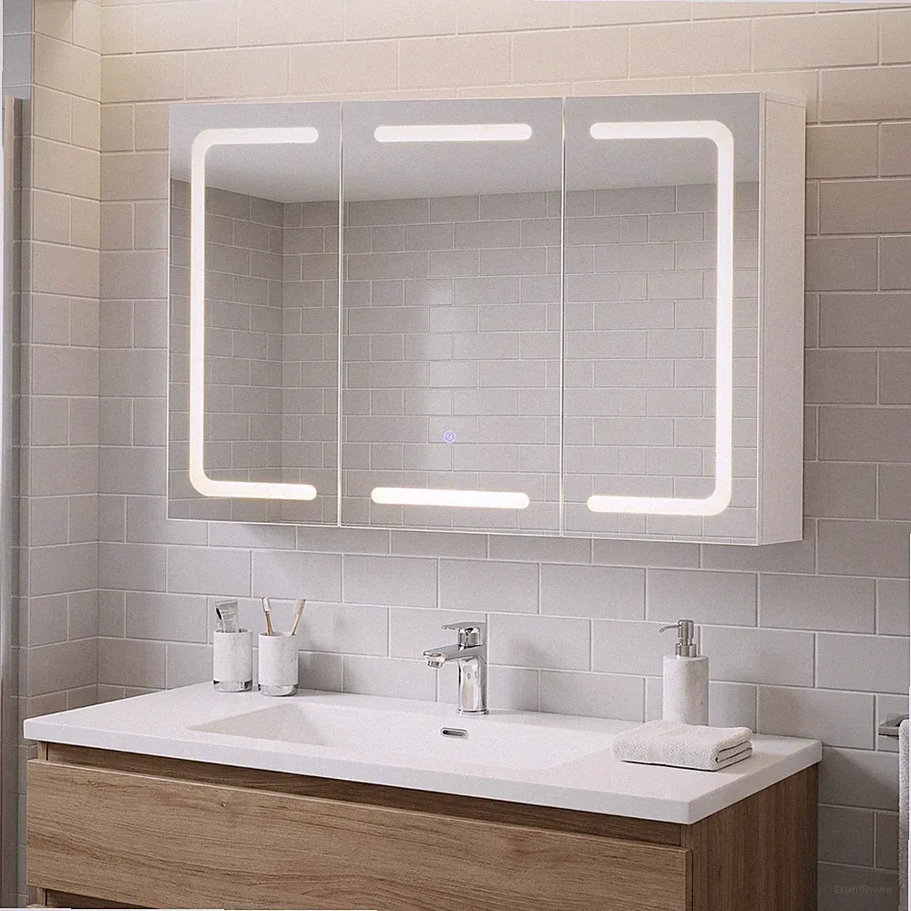 Badezimmerschrank Spiegelschrank LED Touch Storage 3 Türen 3 Farben Beleuchtung