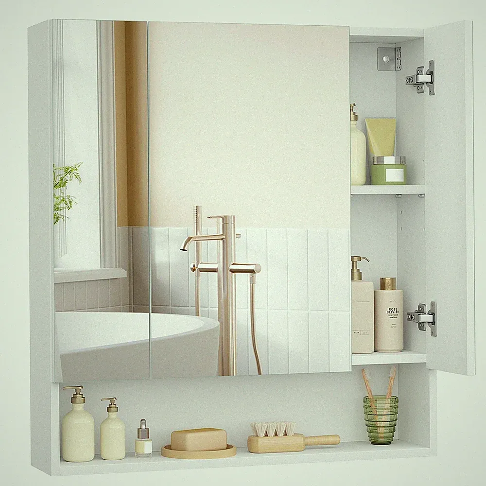 Badezimmerschrank Spiegelschrank Modern Minimalistisch Weiß 3 Türen 16,5x70x75cm