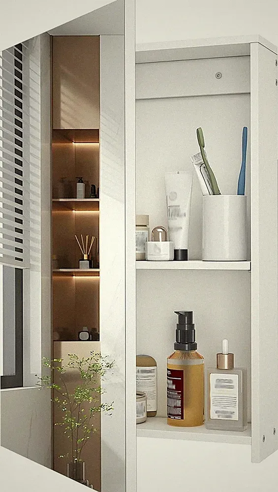 Badezimmerschrank Spiegelschrank Wandmontage Verstellbare Regale Weiß 35x14x50cm