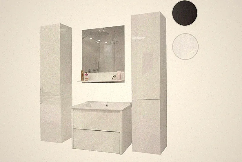 Badezimmerset hochglanz Waschtisch Wandspiegel 2x Hängeschrank | Badezimmer SET