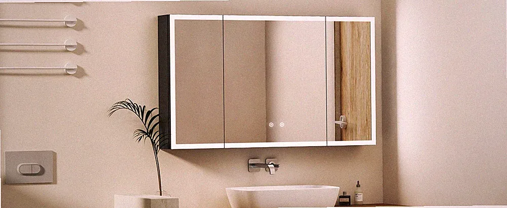 Badezimmerspiegelschrank 100cm x 60cm 90x60cm Alu 3türig Spiegelschrank mit LED