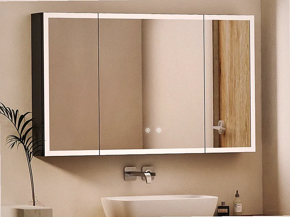 Badezimmerspiegelschrank Alu 3türig Spiegelschrank mit LED 100cm x 60cm 90x60cm