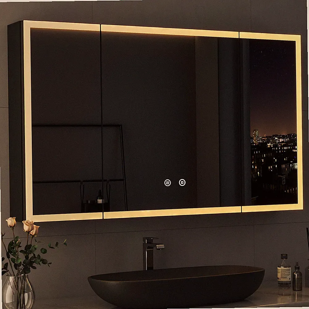 Badezimmerspiegelschrank mit LED Spiegelschrank 100x60cm 90x60cm 80x60Alu 3türig