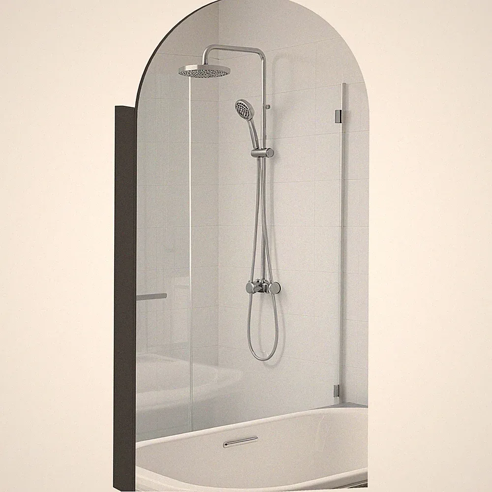 Badezimmerspiegelschrank mit rahmenlosem Bogen-Spiegel, 40x12x80 cm, Schwarz