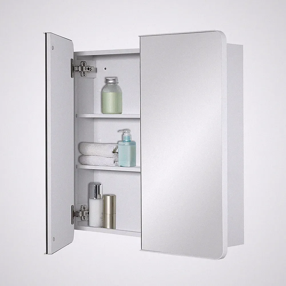 BadezimmerSpiegelschrank mit Stauraum Doppeltüren, Metallrahmen mit runden E...