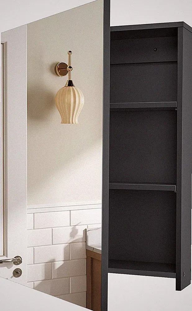 Badezimmerspiegelschrank Schwarz Wandmontage Verstellbare Regale 45x60cm