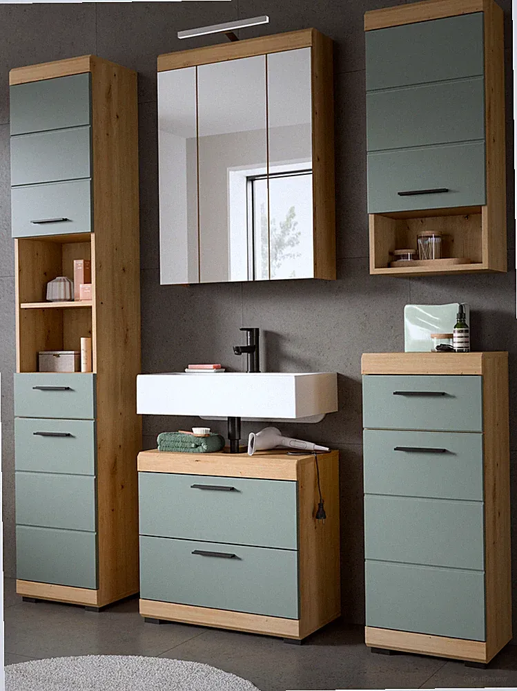 Badmöbel Badezimmer komplett Set 5-tlg. Kombination mit Spiegelschrank Shawn