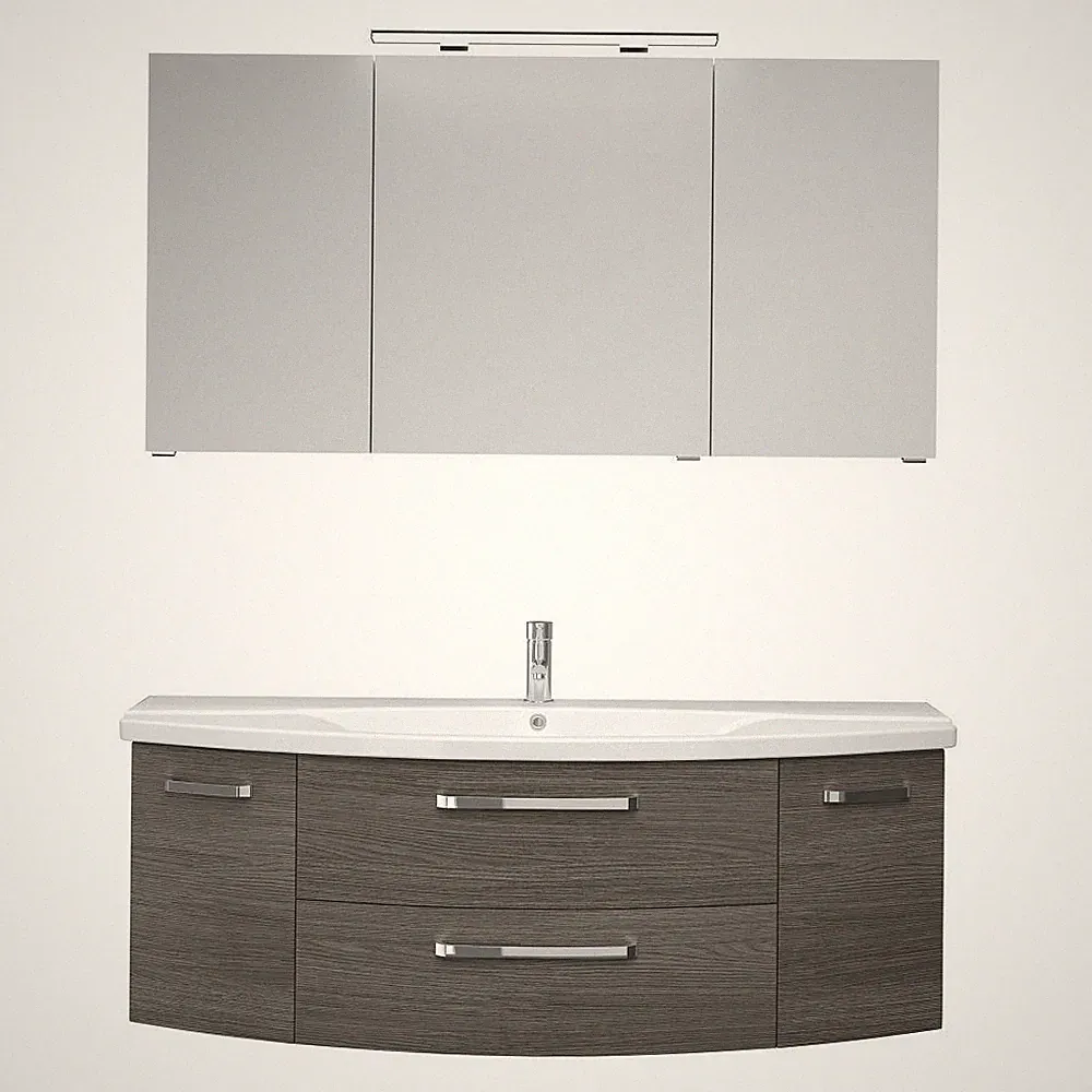 Badmöbel Badezimmer Set 144cm Waschtisch Keramik Waschbecken LED Spiegelschrank