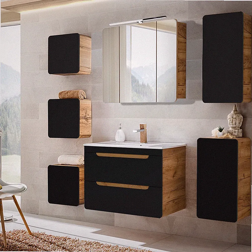 Badmöbel Badezimmer Set 80cm Waschtisch Unterschrank Spiegelschrank Badschränke