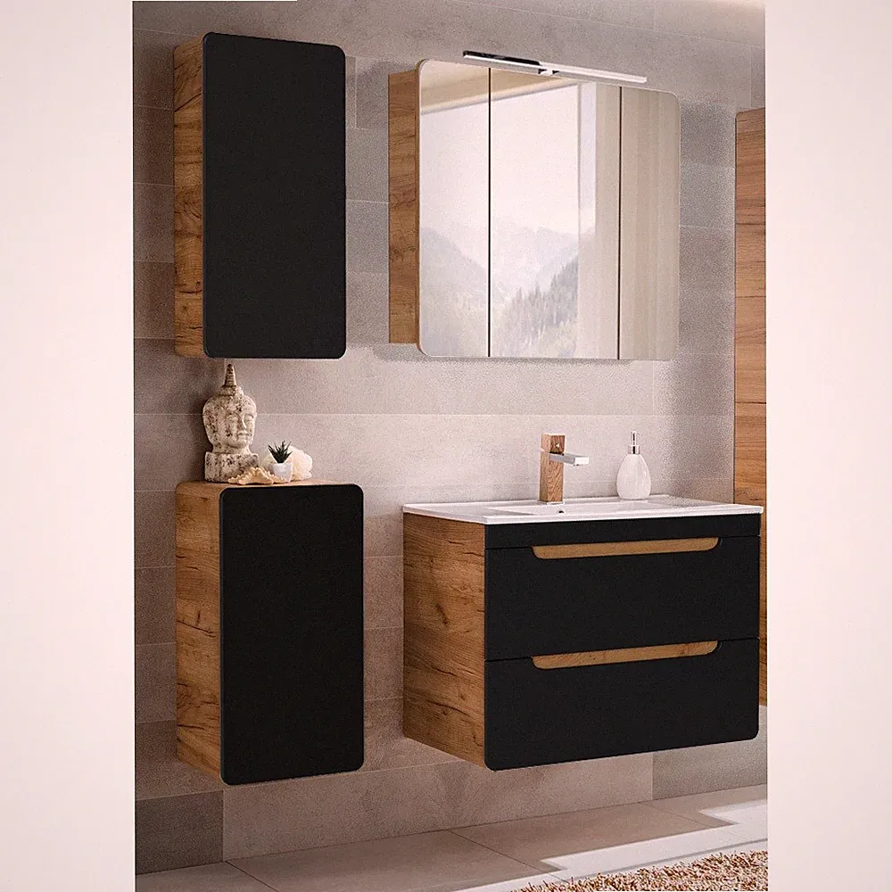 Badmöbel Badezimmer Set matt 80cm Waschtisch LED Spiegelschrank Badezimmermöbel