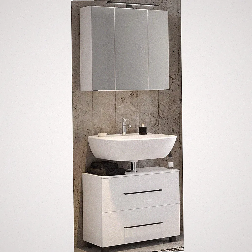 Badmöbel Badezimmer Set weiß Waschtisch-Unterschrank Spiegelschrank Gäste WC Bad