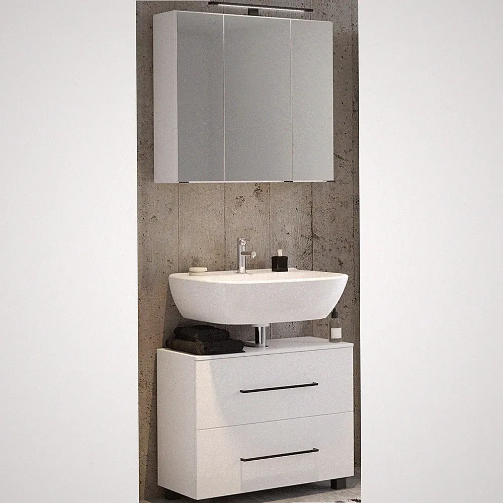 Badmöbel Badezimmer Set weiß Waschtisch-Unterschrank Spiegelschrank Gäste WC Bad