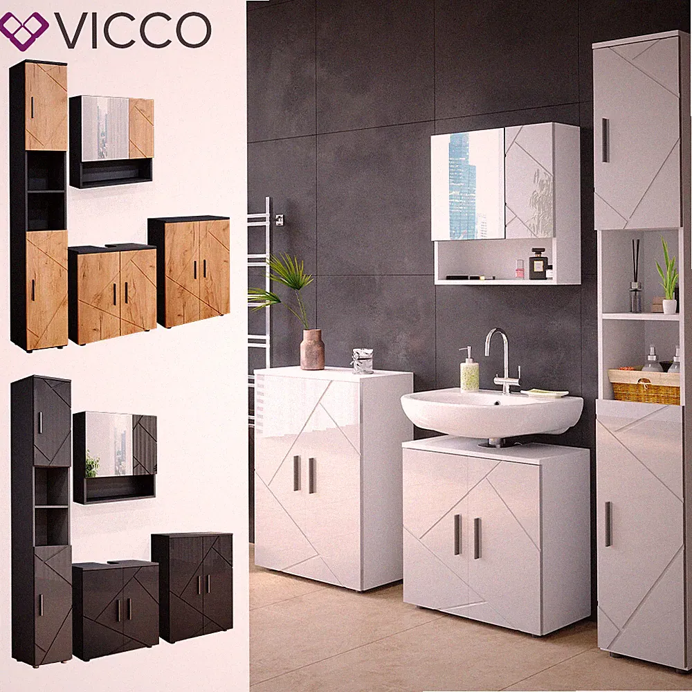 Badmöbel Badezimmermöbel Spiegelschrank Unterschrank Badkommode Irma Set Vicco