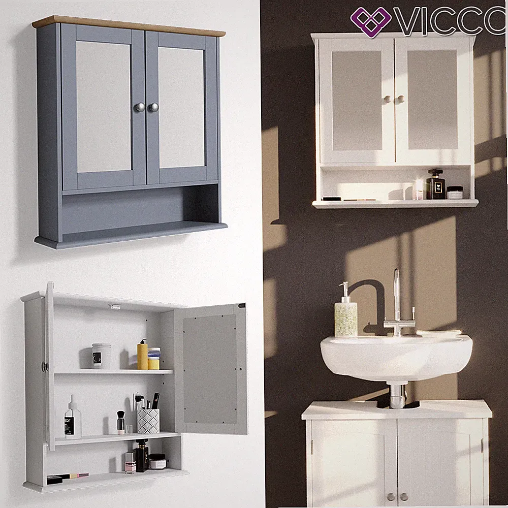 Badmöbel Bianco Spiegelschrank Waschtischunterschrank Badschrank Weiß Grau Vicco