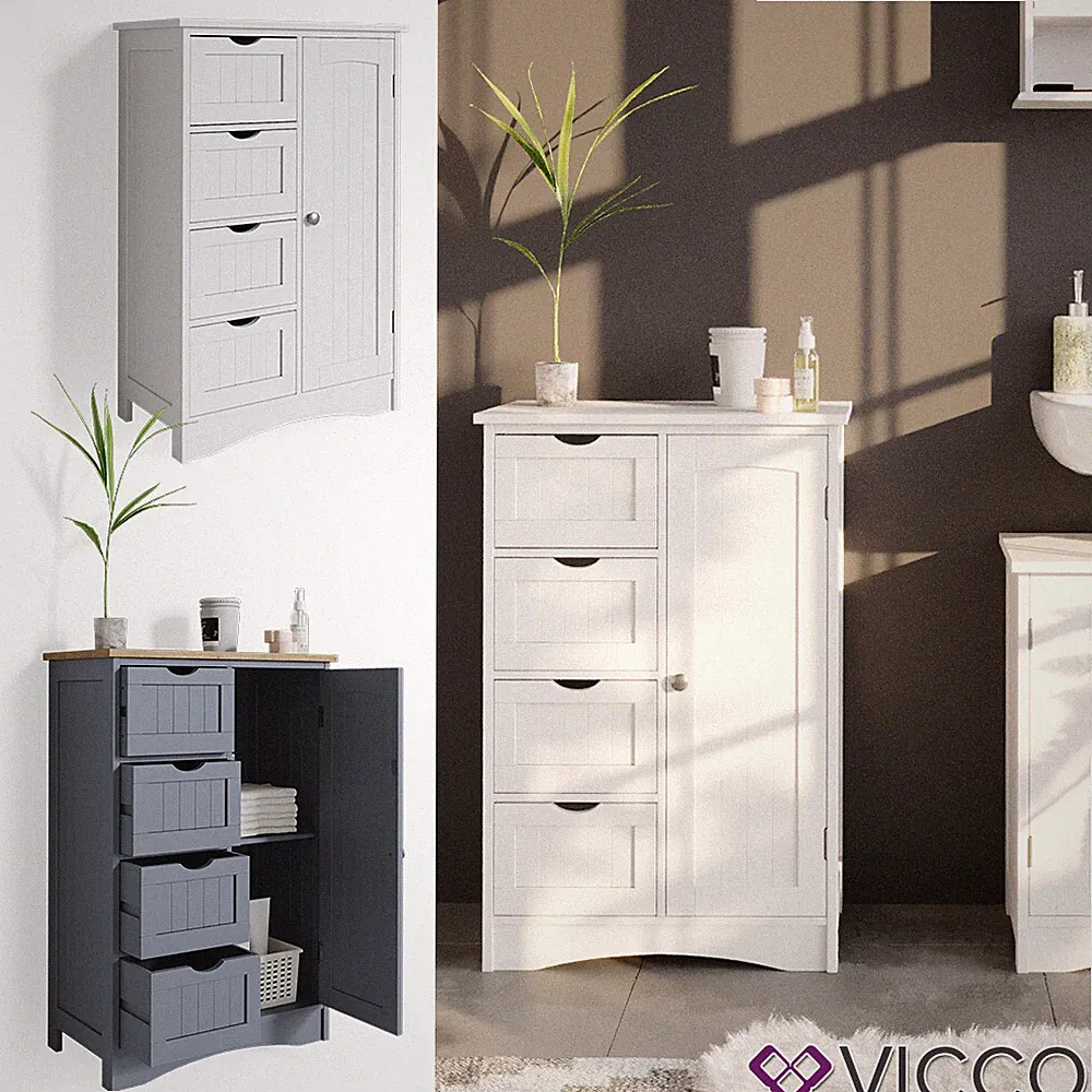 Badmöbel Bianco Spiegelschrank Waschtischunterschrank Badschrank Weiß Grau Vicco