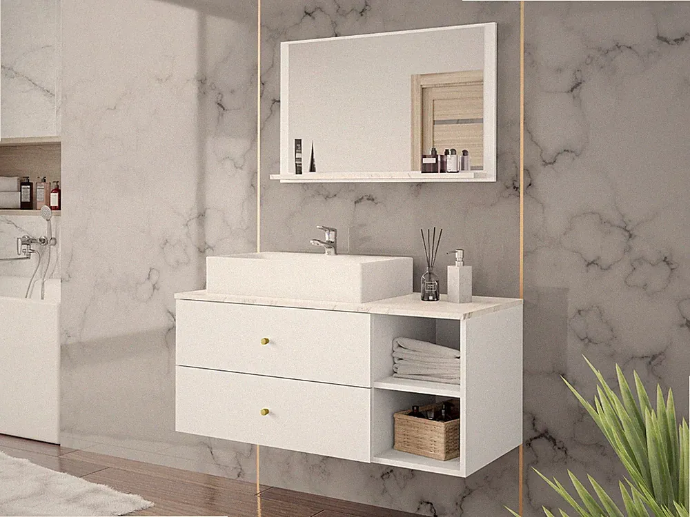 Badmöbel Kertos I Badezimmer mit Waschbecken Elegant Komplett Badmöbel-Set M24